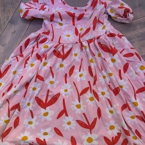 Hanna Andersson Girls Pink Daisy Floral Dress Size 6 7 120 cm Cotton